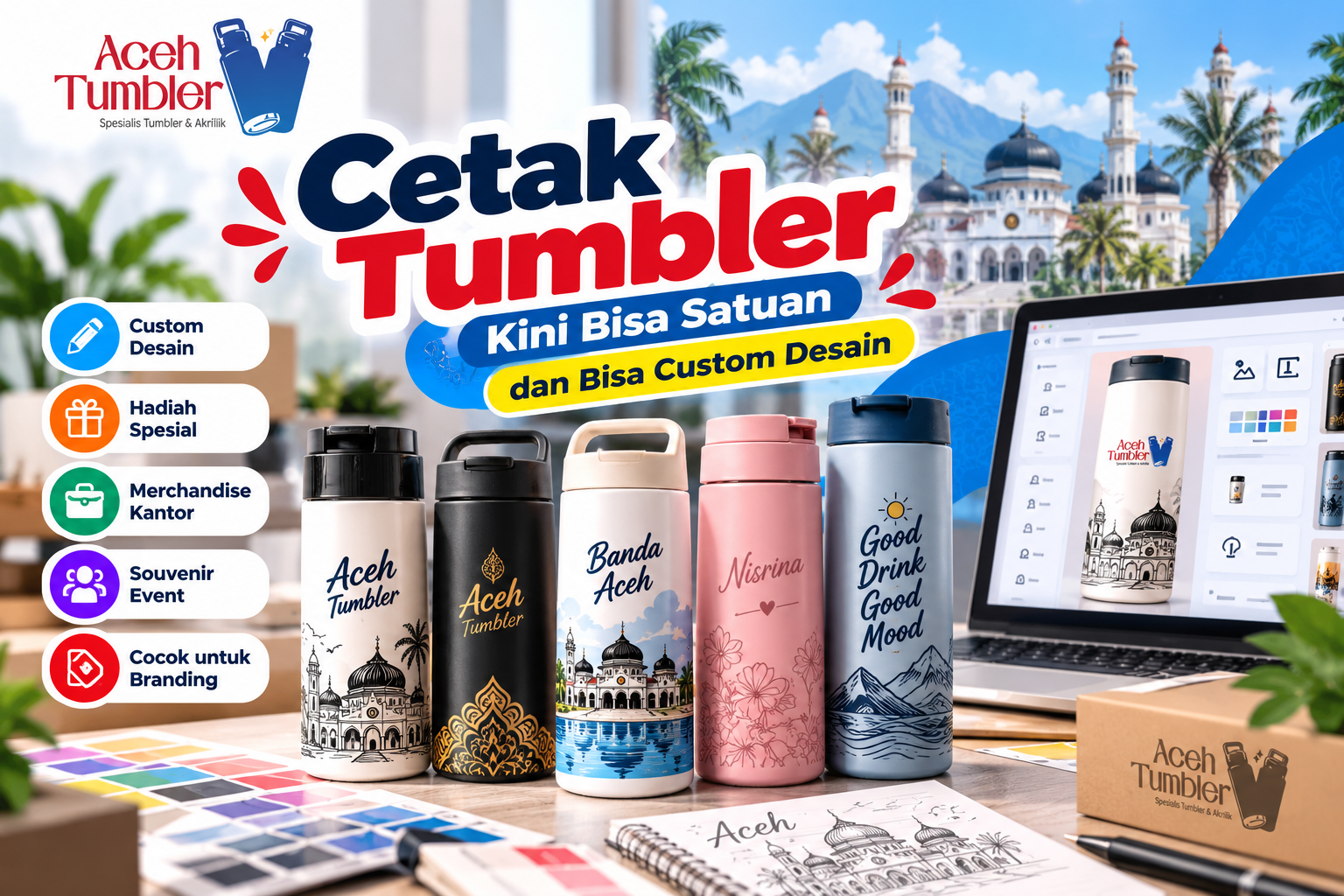 Cetak Tumbler Kini Bisa Satuan dan Bisa Custom Desain